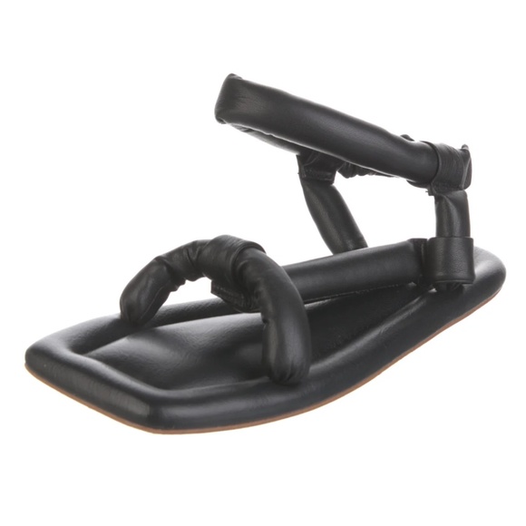 Nanushka Shoes - Nanushka Yola Faux Vegan Puff Leather Strappy Open Toe Flat Sandals Black EU 37